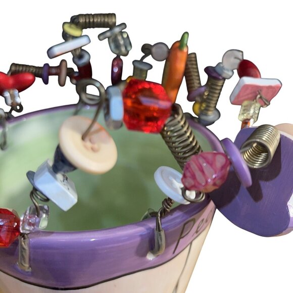 Sandra Magsamen Whimsical Ceramic Vase With Quirky Beaded Rim Mine Charms - Picture 7 of 16